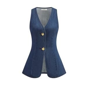 Commense Denim Button Vest Gold Detail L NWT – Modern Chic Minimal Classic